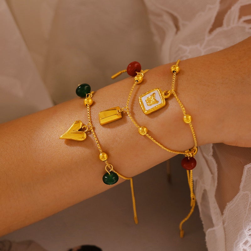 Selling Round Bead Agate Geometric Element Pendant Bracelet Niche Design Sense 18K Gold Plated Love Hand Ornaments For Women - Image 5